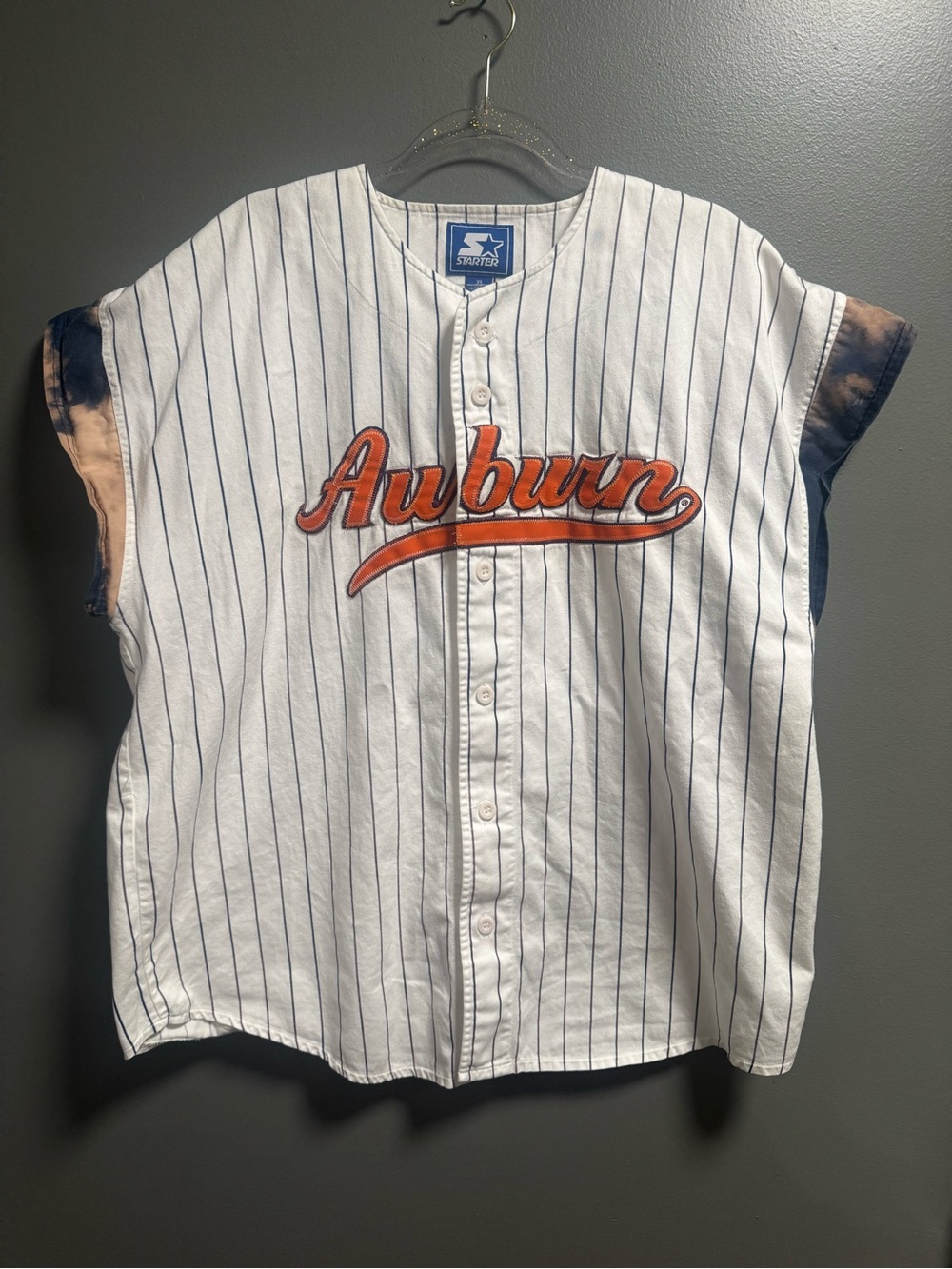 STARTER Pinstripe Auburn Baseball Jersey 90’s Vintage Hand Bleached XL Unisex